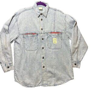 Vintage Bonjour‎ Jean Shirt Mens L Denim Button Down Long Sleeve Work Wear 90s